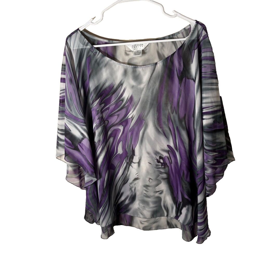 Allison Taylor Blouse Women's 2X Tie Dye Slouchy Poncho Wide Neck Career Sheer